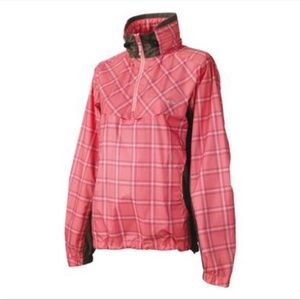 EUC AGU Kangourak Anorak pink & gray plaid lined windbreaker with hood